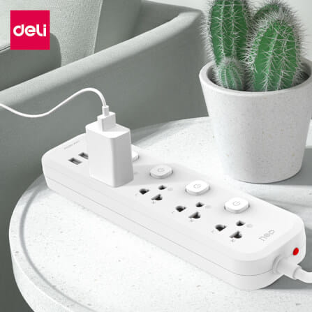 ปลั๊กไฟสามตา 3ช่อง 2USB 1TYPEC 5M DELI CT498-WH-01 สีขาว_10